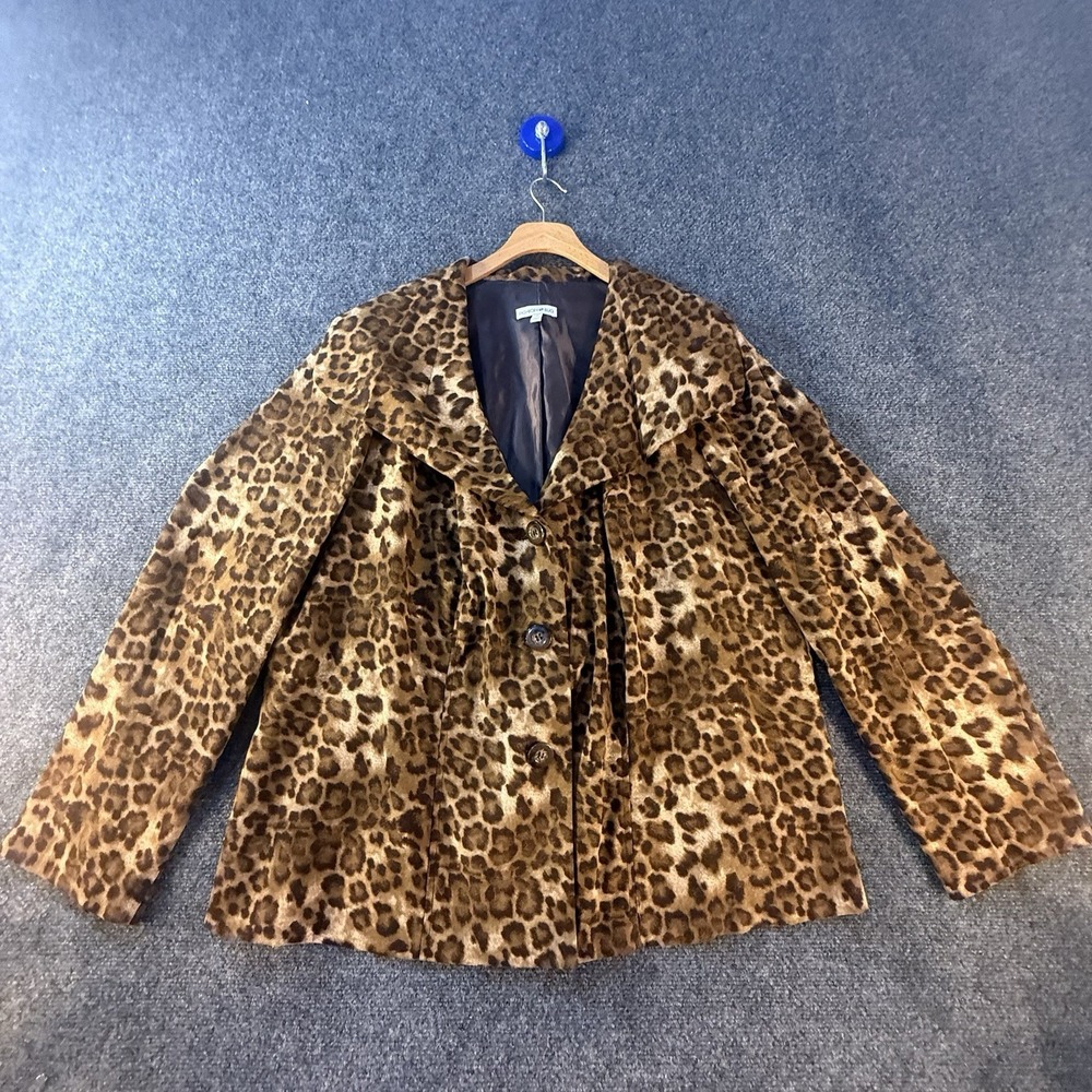 Fashion Bug Leopard Print Jacket Womens 1X Shoulder‎ Pads Lined Animal Coat